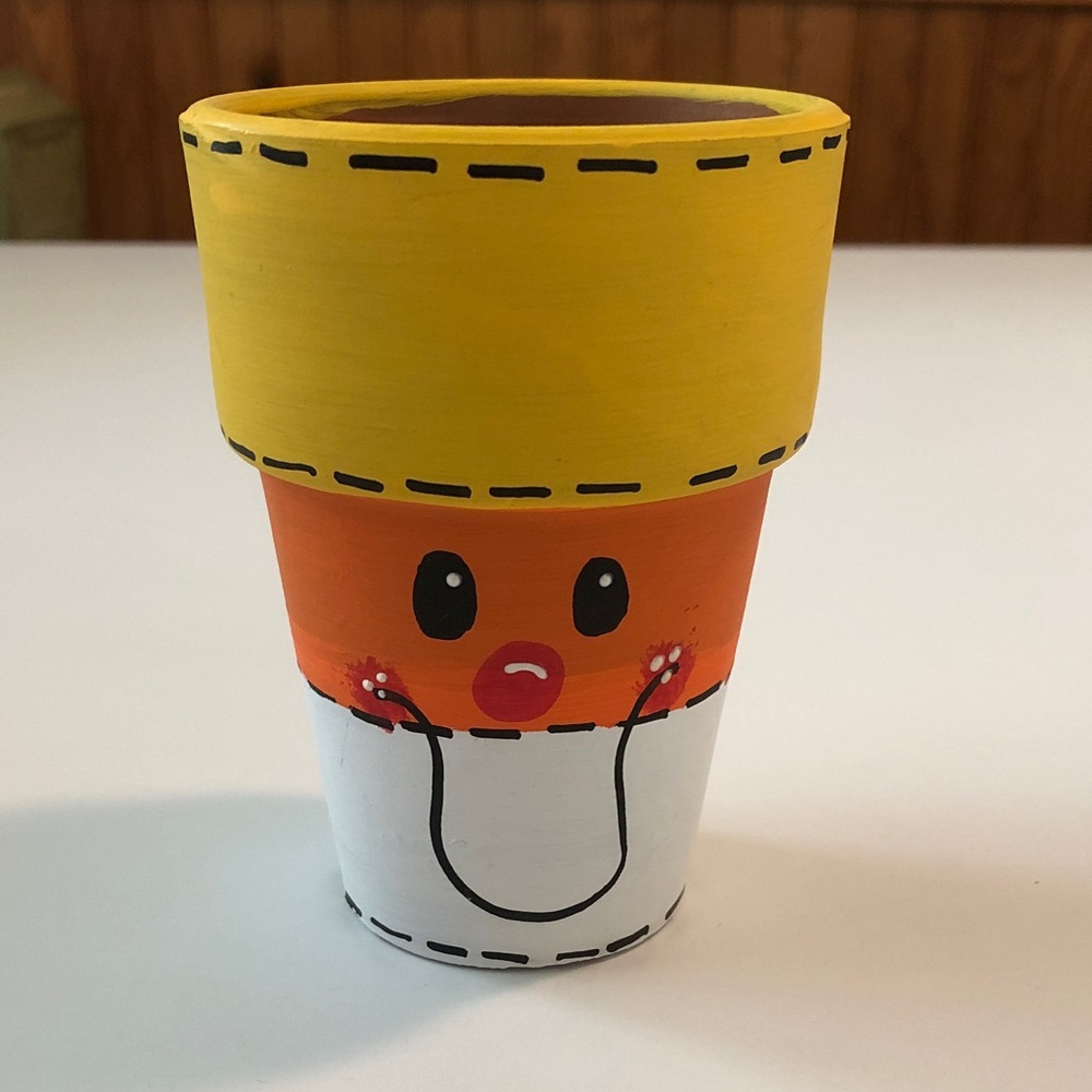Yellow & Orange fall Halloween Flower Pot - Cute Face Design - Picture 2 of 7